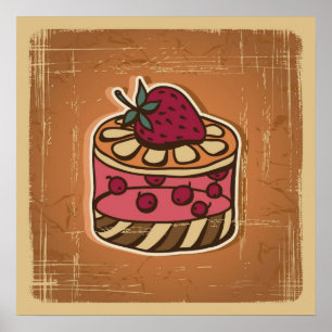 Póster Illustration of cake in retro style