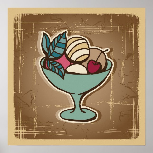 Póster Illustration of Ice Cream in retro style (Frente)