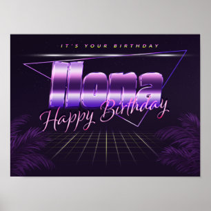 Póster Ilona Nombre Vorname lila retro Poster Geburtstag