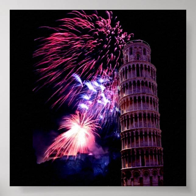 Póster Iluminación de fuegos artificiales Torre del Poste (Frente)