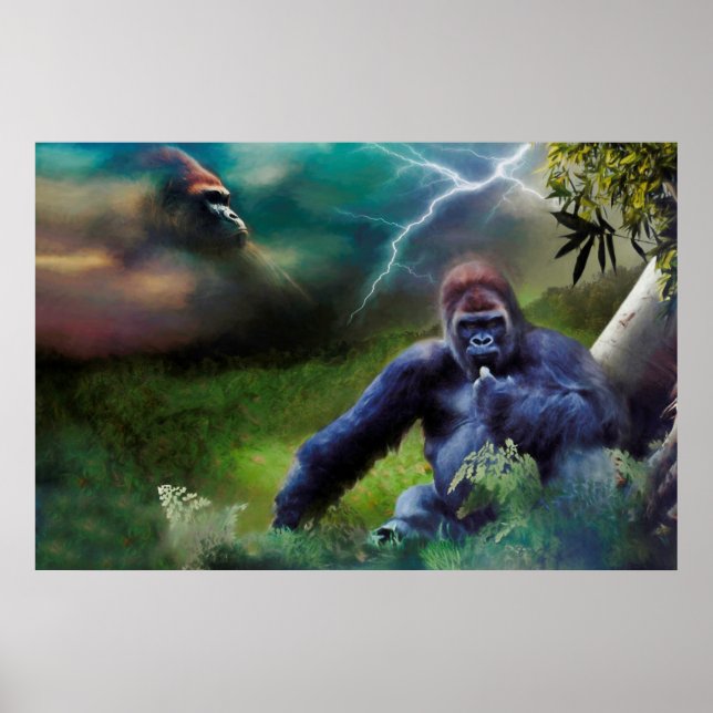 PÓSTER ILUMINACIÓN DE LA JUNGLE DE SILVERBACK GORILLA (Frente)