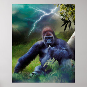 PÓSTER ILUMINACIÓN DE LA JUNGLE DE SILVERBACK GORILLA