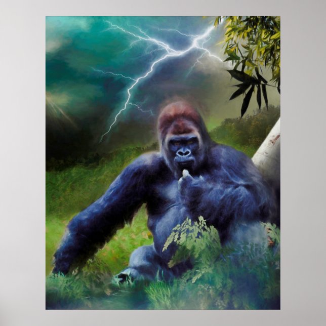 PÓSTER ILUMINACIÓN DE LA JUNGLE DE SILVERBACK GORILLA (Frente)
