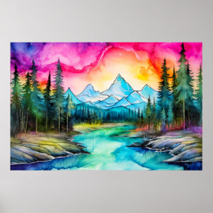 Póster Iluminación del cielo nocturno después de la oscur