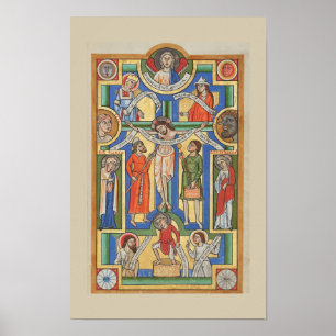 Póster Iluminación medieval crucificada de Jesús