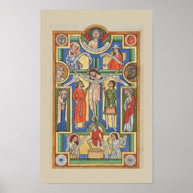 Póster Iluminación medieval crucificada de Jesús (Frente)