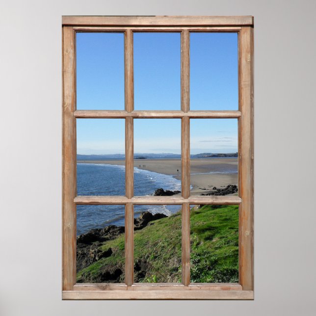 Póster Ilusión con vistas a la playa desde una ventana de (Frente)