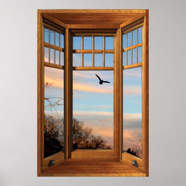 Póster Ilusión de la ventana de Wood Bay - pájaro volador (Frente)