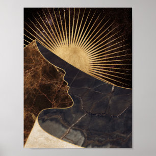 Póster Ilusión de una mujer dorada con texturas de sol y