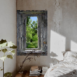 Póster Ilusión de ventana de castillo crea efecto de vist