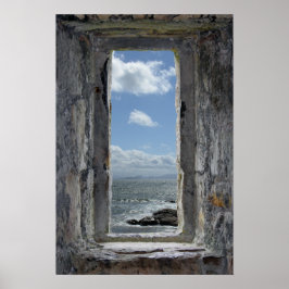 Póster Ilusión de ventana del castillo con vista de la ca