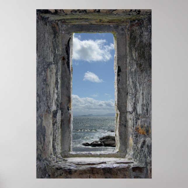 Póster Ilusión de ventana del castillo con vista de la ca (Frente)
