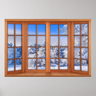 Póster Ilusión de ventana falsa de cubierta de nieve fre