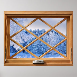 Póster Ilusión de ventana falsa - Escena de nieve fresca