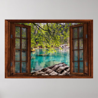 Póster Ilusión de ventana falsa - Laguna azul