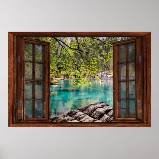 Póster Ilusión de ventana falsa - Laguna azul (Frente)