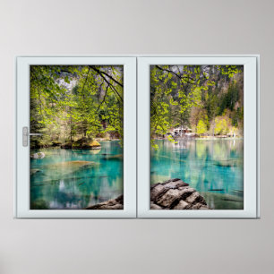 Póster Ilusión en la ventana del panel blanco de la lagun