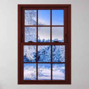 Póster Ilusión falsa de ventana - Escena de nieve fresca