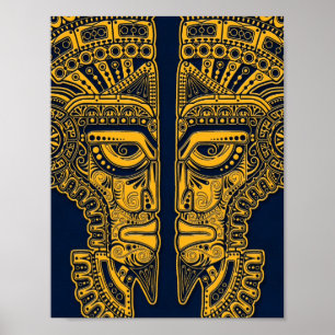 Póster Ilusión maya amarilla de la máscara de los gemelos