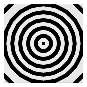 Póster Ilusión óptica de círculos concéntricos en blanco