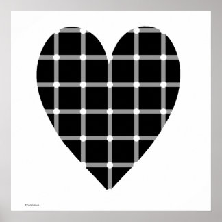 Póster Ilusión óptica de corazón blanco y negro