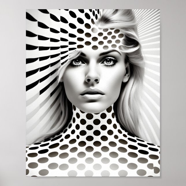 Póster Ilusión óptica de mujer de moda: negro y blanco (Frente)