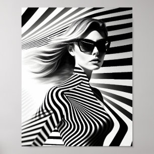 Póster Ilusión óptica de mujer de moda: negro y blanco