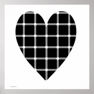 Póster Ilusión óptica del corazón blanco y negro