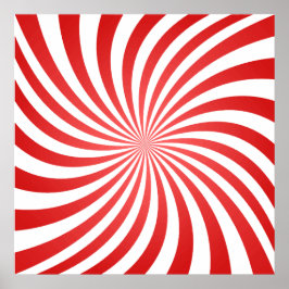 Póster Ilusión óptica en espiral roja y blanca