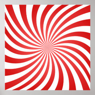 Póster Ilusión óptica en espiral roja y blanca