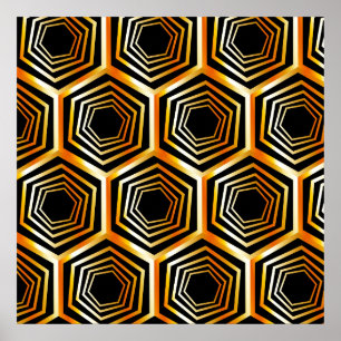 Póster Ilusión óptica hexagonal dorada
