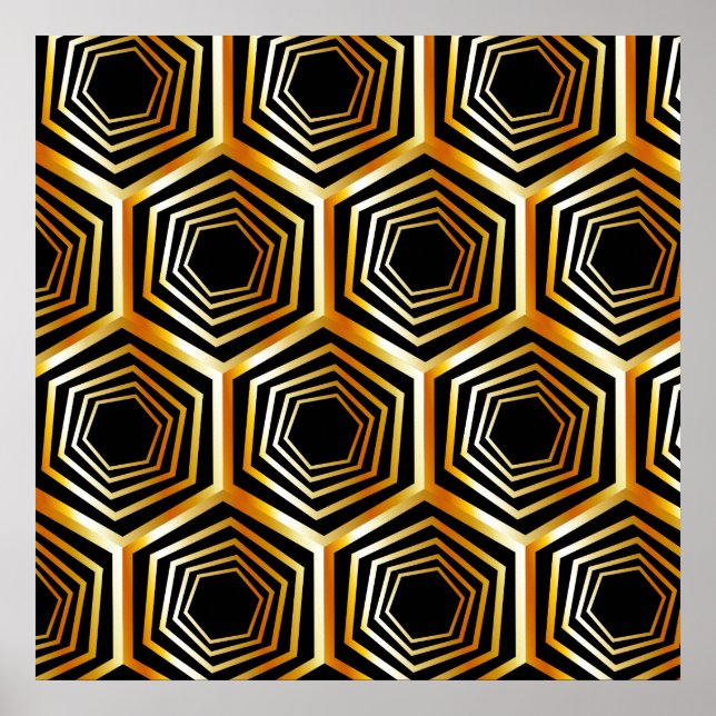 Póster Ilusión óptica hexagonal dorada (Frente)
