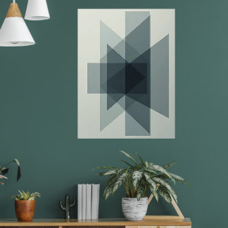 Póster Ilusiones Apiladas: Profundidad Geométrica Monocro