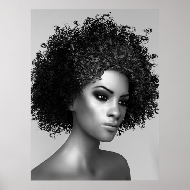 Póster Ilustración 3D de cabello Afro (Frente)