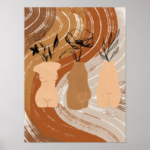 Póster Ilustración abstracta de mujeres boho, tonos terro