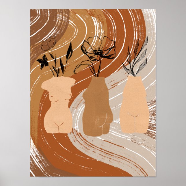 Póster Ilustración abstracta de mujeres boho, tonos terro (Frente)