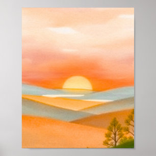 Póster Ilustración abstracta de paisaje montañoso colorid