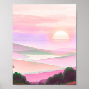 Póster Ilustración abstracta de paisaje montañoso colorid