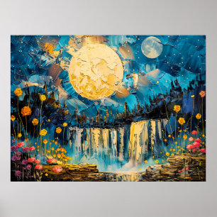 Póster Ilustración abstracta en acuarela de luna llena so