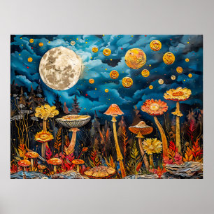 Póster Ilustración abstracta en acuarela de luna llena so