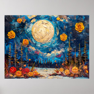 Póster Ilustración abstracta en acuarela de luna llena so