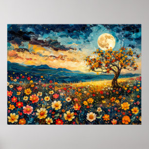 Póster Ilustración abstracta en acuarela de luna llena so