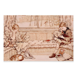 Póster Ilustración acogedora de niños vintage leyendo