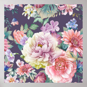 Póster Ilustracion acuarela con flores. Big Set acuático