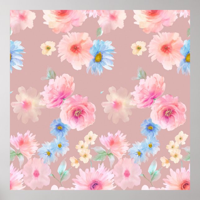 Póster Ilustracion acuarela con flores. Big Set acuático (Frente)