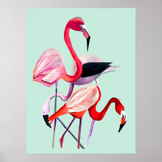 Póster Ilustracion acuarela de flamingo rosa divertido (Frente)