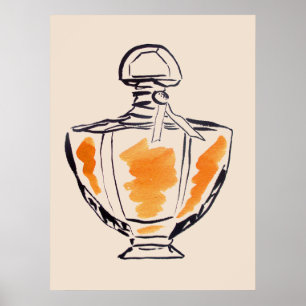 Póster Ilustracion acuarela de moda de botella Perfume
