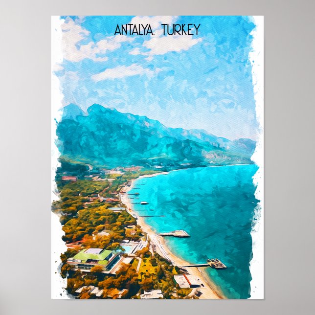 Póster Ilustracion acuático Antalya Turkey (Frente)