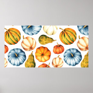Póster Ilustracion acuático con calabazas. Paro sin solda