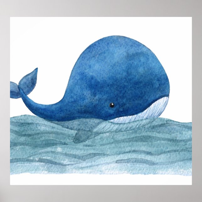 Póster Ilustracion acuático Cute Blue Whale (Frente)
